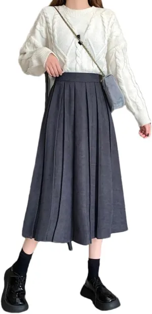 Women's Pleated A Line Midi Skirt High Waist Skirts