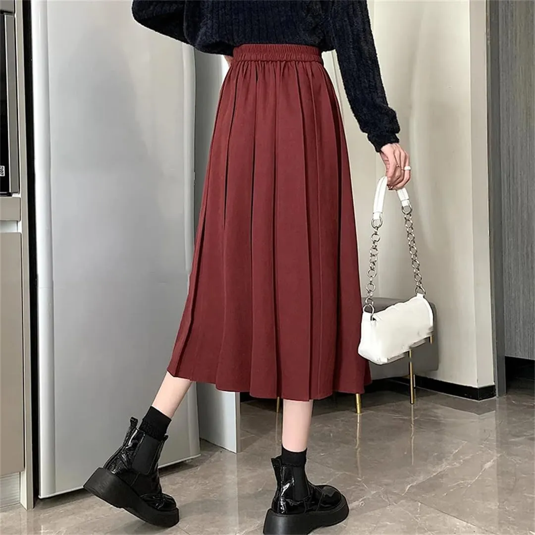 Women's Pleated A Line Midi Skirt High Waist Skirts
