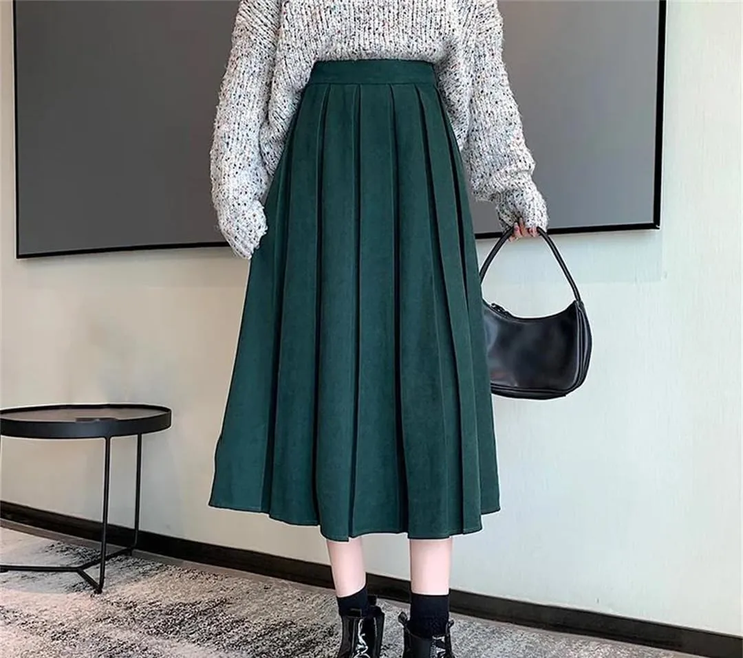 Women's Pleated A Line Midi Skirt High Waist Skirts