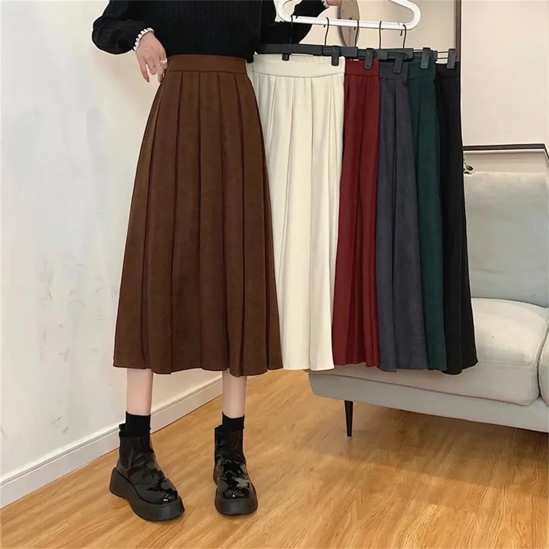 Women's Pleated A Line Midi Skirt High Waist Skirts
