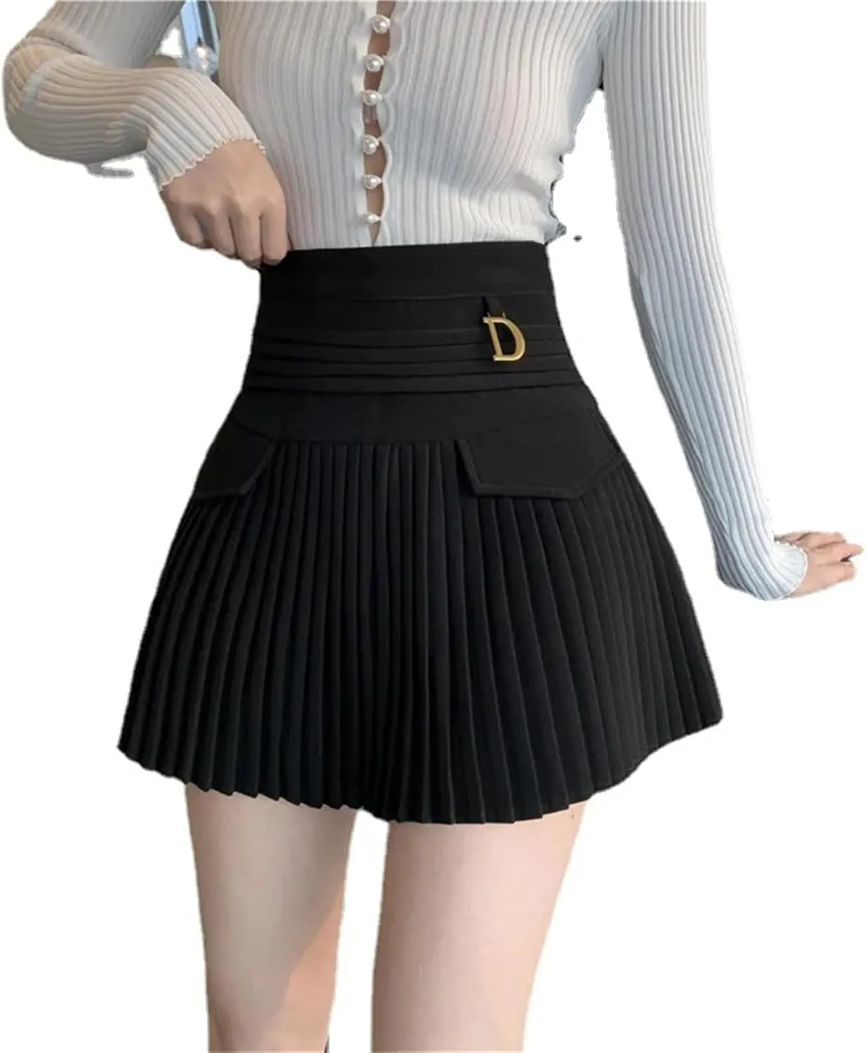 Womens Pleated Skirts Sexy Casual Slim College Women High Waist Mini A-Line Club Skirts Casual Golf Dress