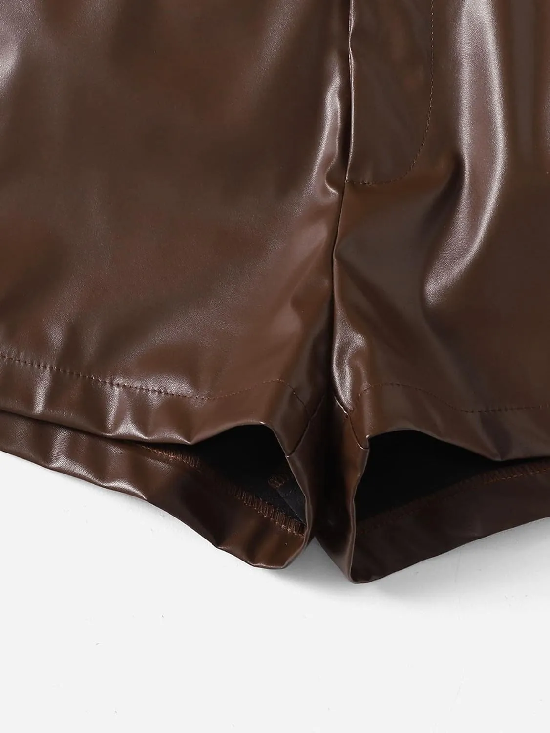 Women's PU Leather High Waisted Straight Leg Skinny Shorts Slim Faux Leather Stretch
