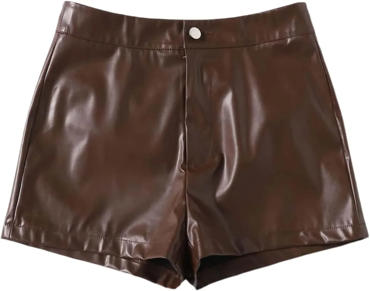 Women's PU Leather High Waisted Straight Leg Skinny Shorts Slim Faux Leather Stretch