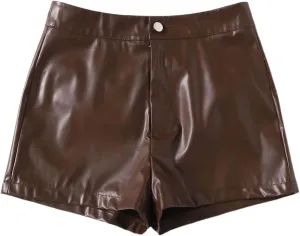 Women's PU Leather High Waisted Straight Leg Skinny Shorts Slim Faux Leather Stretch