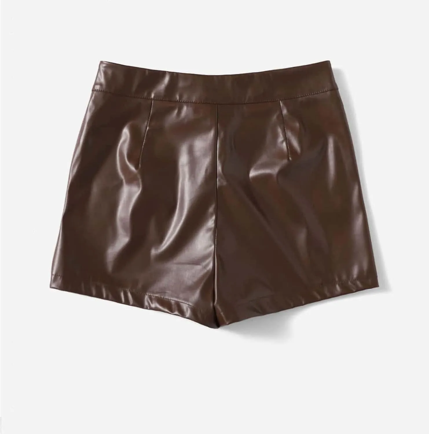 Women's PU Leather High Waisted Straight Leg Skinny Shorts Slim Faux Leather Stretch
