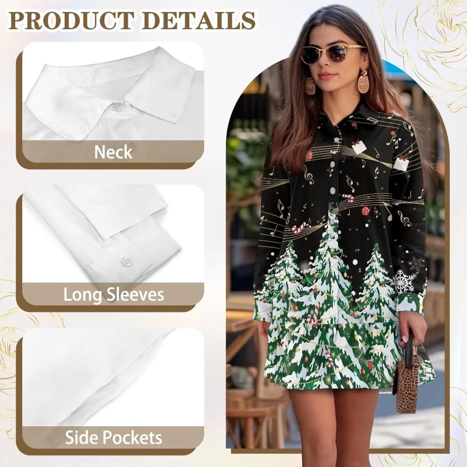 Women's Shirt Dress Long Sleeve Button Down Tunic Ruffle Shift Mini Dresses Loose Casual Work Dresses with Pockets
