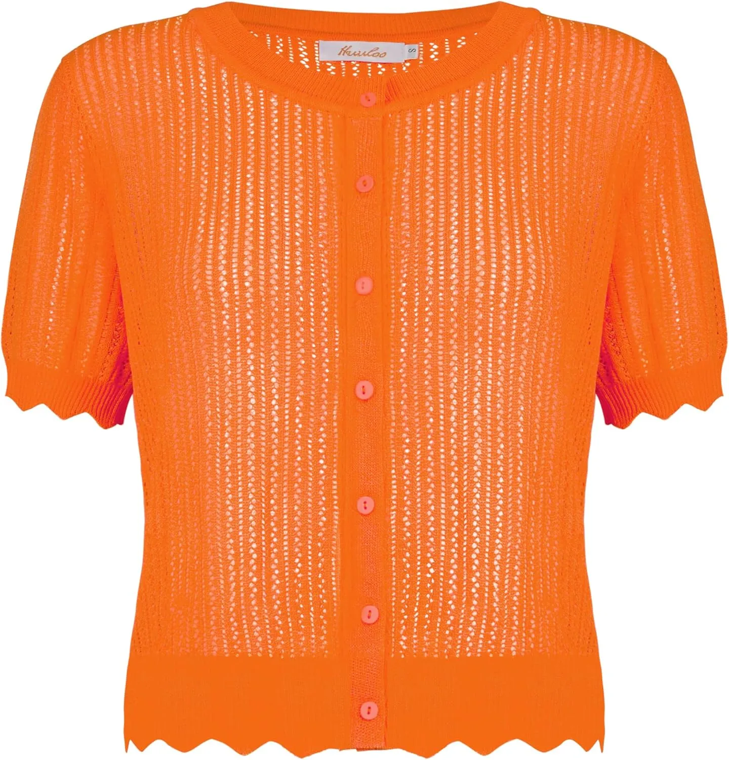 Women's Short Sleeve Summer Hollow Out Crew Neck Button Down Cardigan Sweater