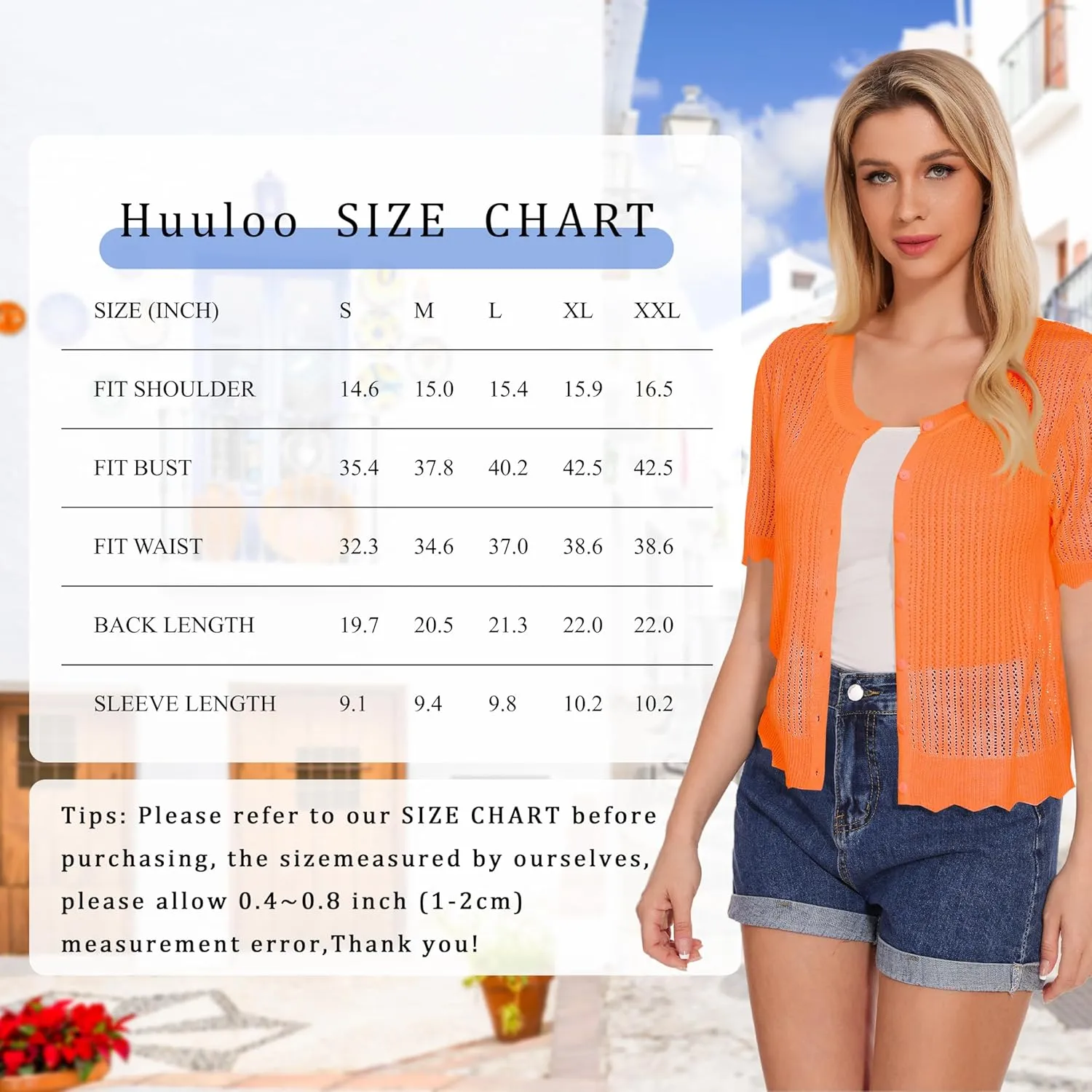 Women's Short Sleeve Summer Hollow Out Crew Neck Button Down Cardigan Sweater