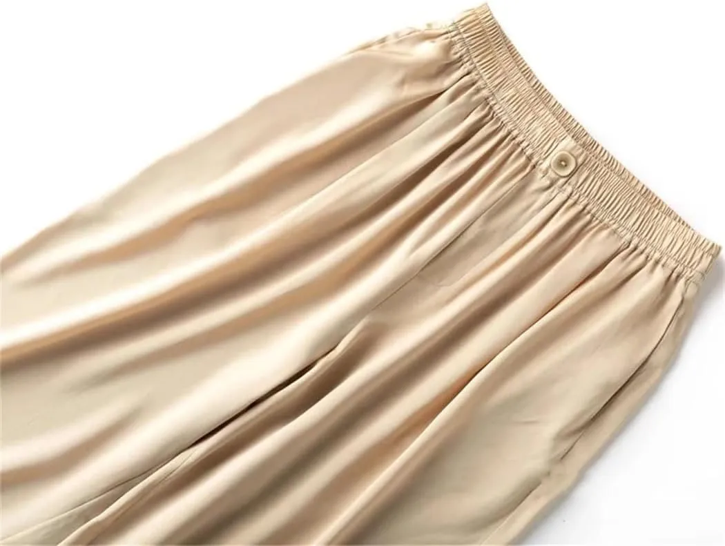 Women's Spring Mulberry-Silk Harem Pants - 100% Natural 20MM Silk Satin Pants Cool Casual Trousers