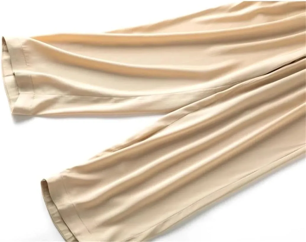 Women's Spring Mulberry-Silk Harem Pants - 100% Natural 20MM Silk Satin Pants Cool Casual Trousers
