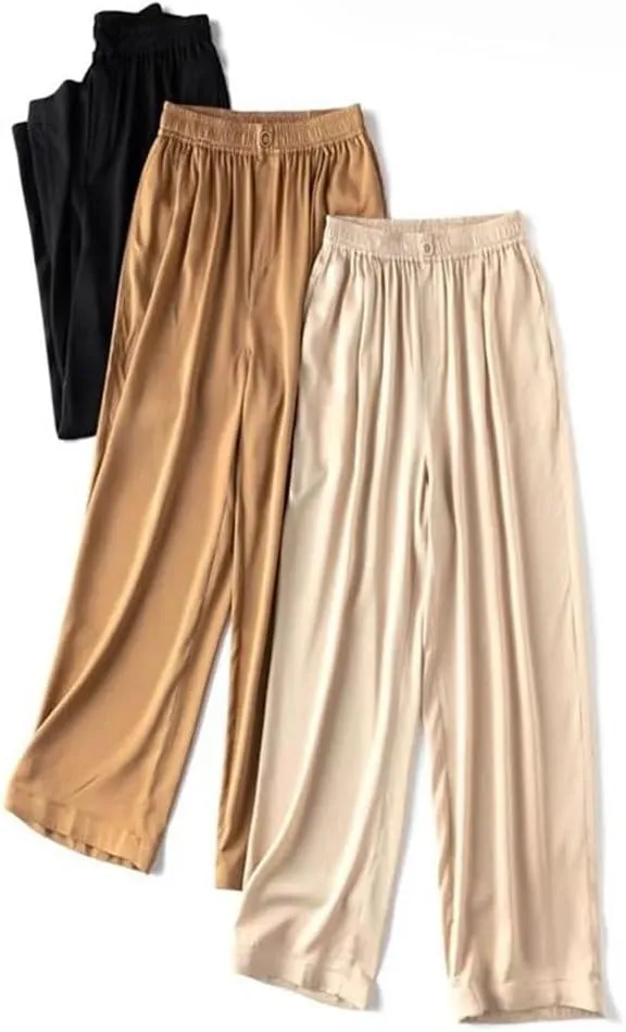 Women's Spring Mulberry-Silk Harem Pants - 100% Natural 20MM Silk Satin Pants Cool Casual Trousers
