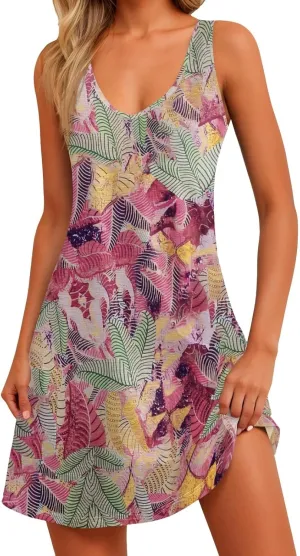 Women's Summer Casual Sundress Cute Tank Dresses Boho Beach Vacation V Neck Loose Dress with Pockets 2025 S-3XL