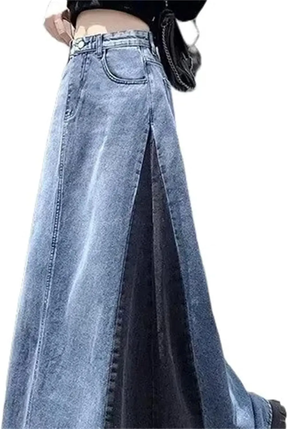 Women's Vintage Denim Skirt  High-Waisted Slimming Loose Fit Plus Size High Waisted Maxi Skirts
