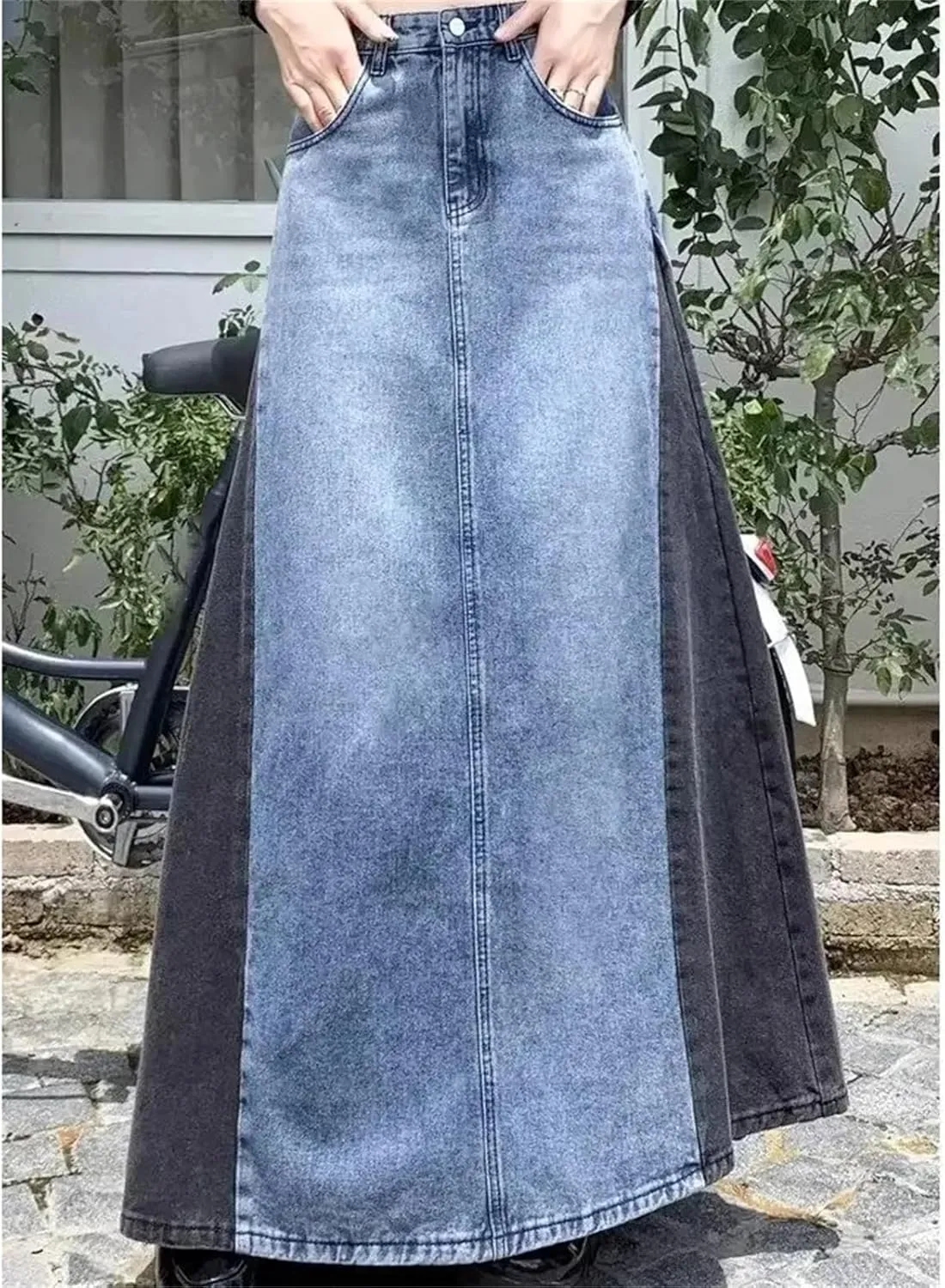 Women's Vintage Denim Skirt  High-Waisted Slimming Loose Fit Plus Size High Waisted Maxi Skirts