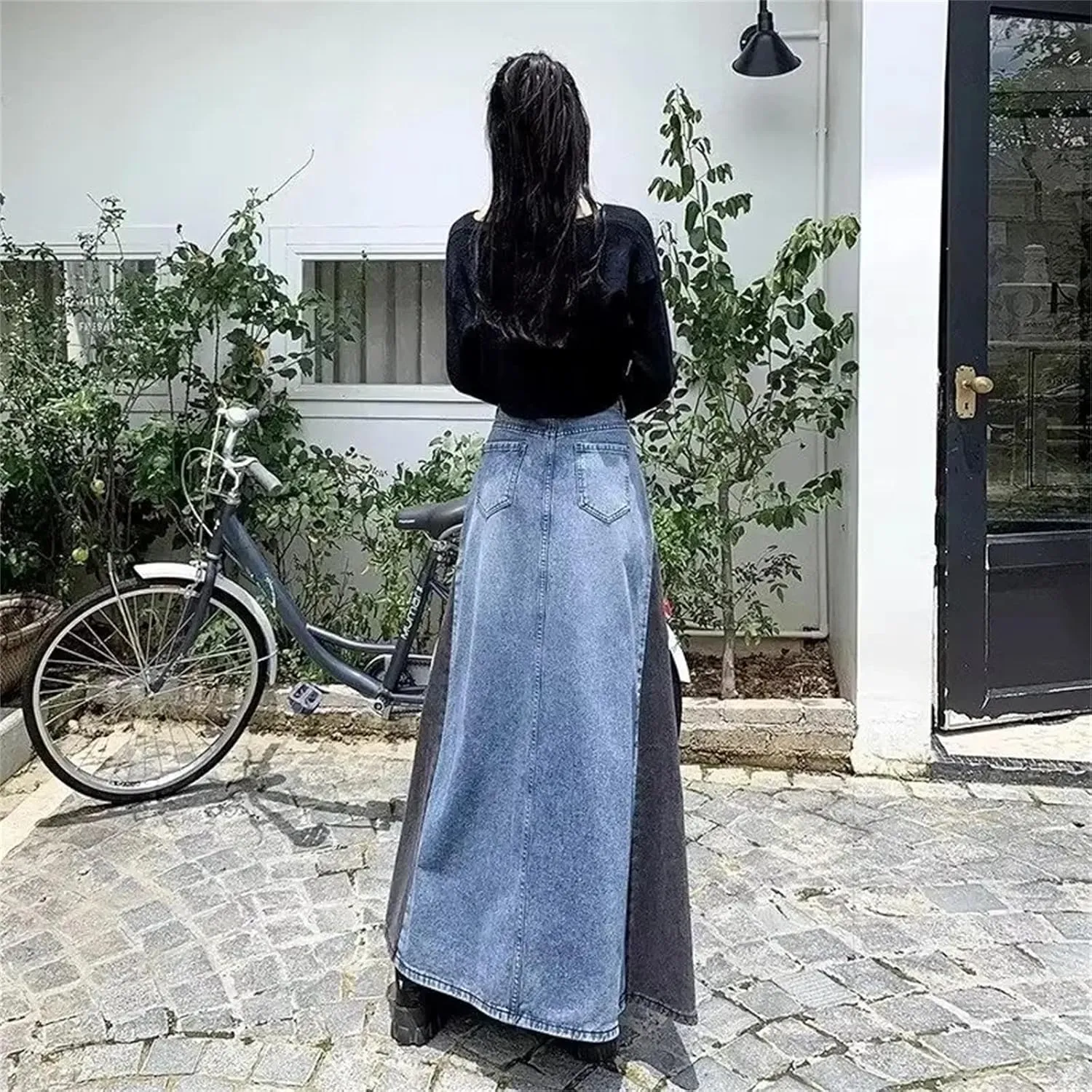 Women's Vintage Denim Skirt  High-Waisted Slimming Loose Fit Plus Size High Waisted Maxi Skirts
