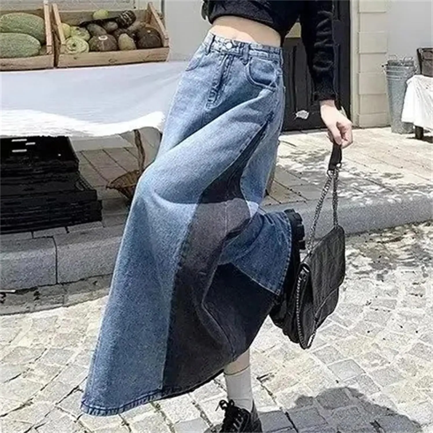 Women's Vintage Denim Skirt  High-Waisted Slimming Loose Fit Plus Size High Waisted Maxi Skirts
