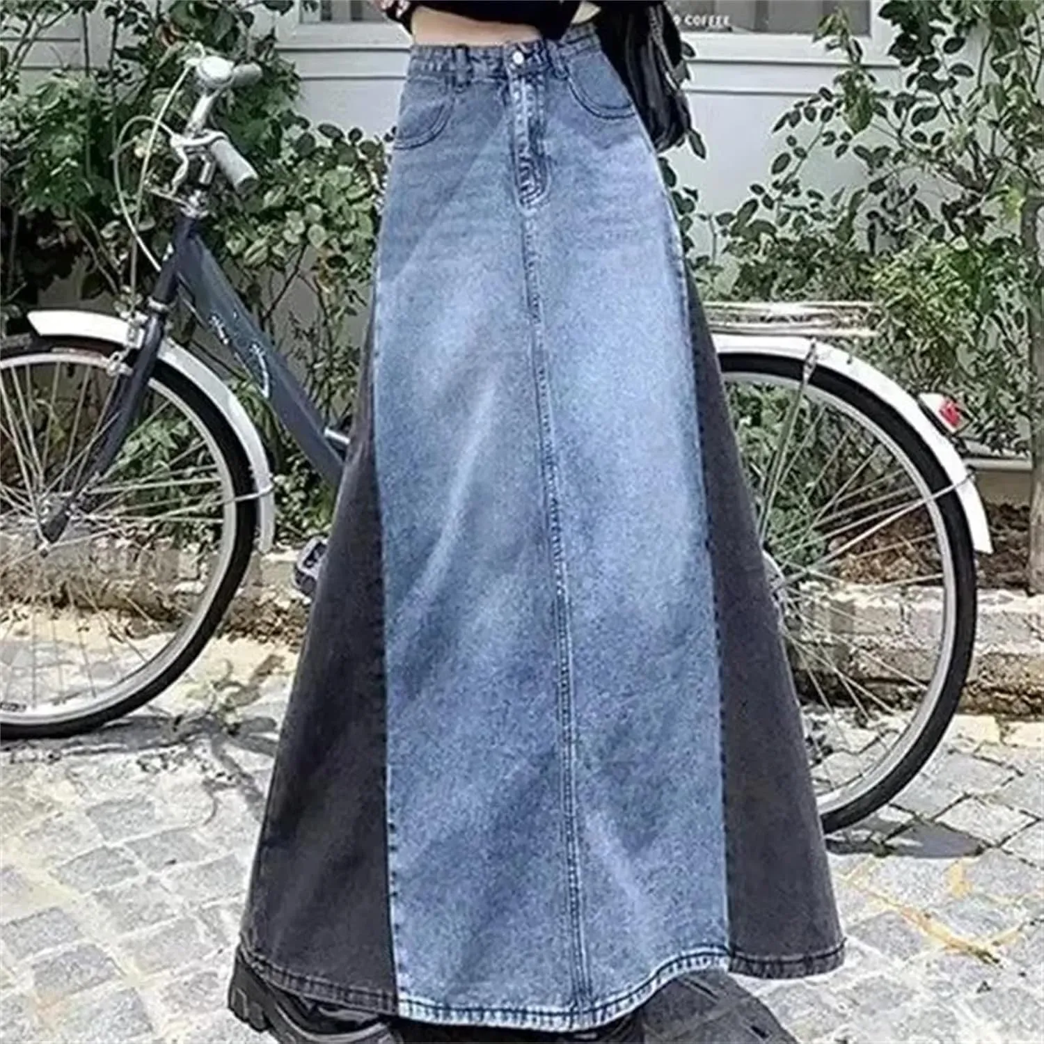 Women's Vintage Denim Skirt  High-Waisted Slimming Loose Fit Plus Size High Waisted Maxi Skirts