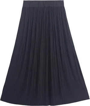 Women's Vintage Elastic Waist A-Line Long Midi Skirt Solid Color Accordion Pleated Big Hem Long Skirts