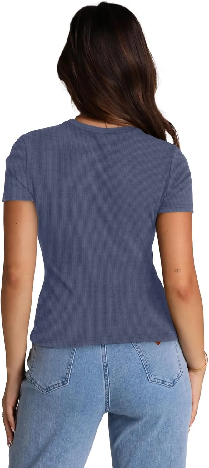 XIEERDUO Women's Short Sleeve Crew Neck Slim Fit T Shirts 2024 Y2k Clothes Spring Summer Basic Going Out Tops 2 Pack/3 Pack