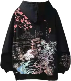 Y2K Anime Hoodies Aesthetic Sakura Graphic Sweatshirt Japanese Harajuku Oversized Zip Up Hooded Tops Alt Emo Clothes