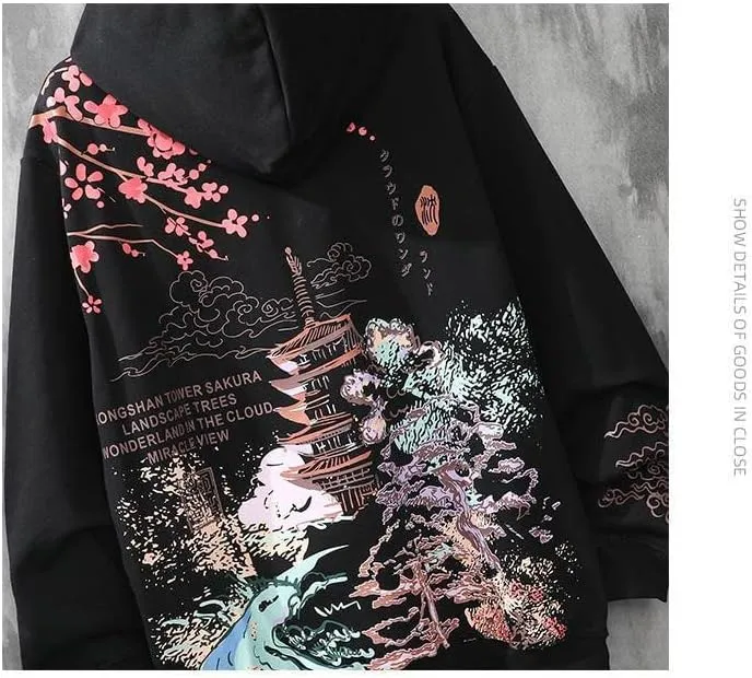 Y2K Anime Hoodies Aesthetic Sakura Graphic Sweatshirt Japanese Harajuku Oversized Zip Up Hooded Tops Alt Emo Clothes