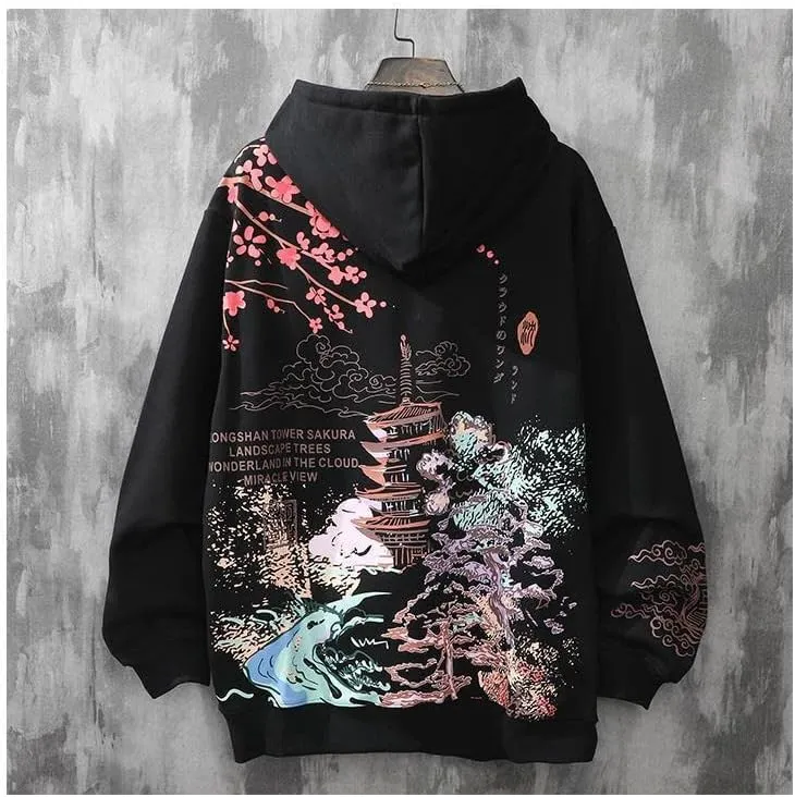 Y2K Anime Hoodies Aesthetic Sakura Graphic Sweatshirt Japanese Harajuku Oversized Zip Up Hooded Tops Alt Emo Clothes