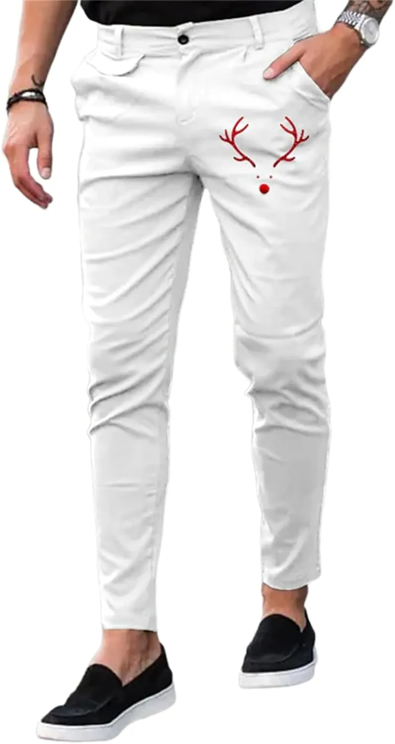 YIBIMOTTO Men's Slim Fit Pants Straight Dress Pants Business Suit Plaid Slacks Pants Skinny Twill Checkered Casual Chino Long Trousers with Pockets,White,XL