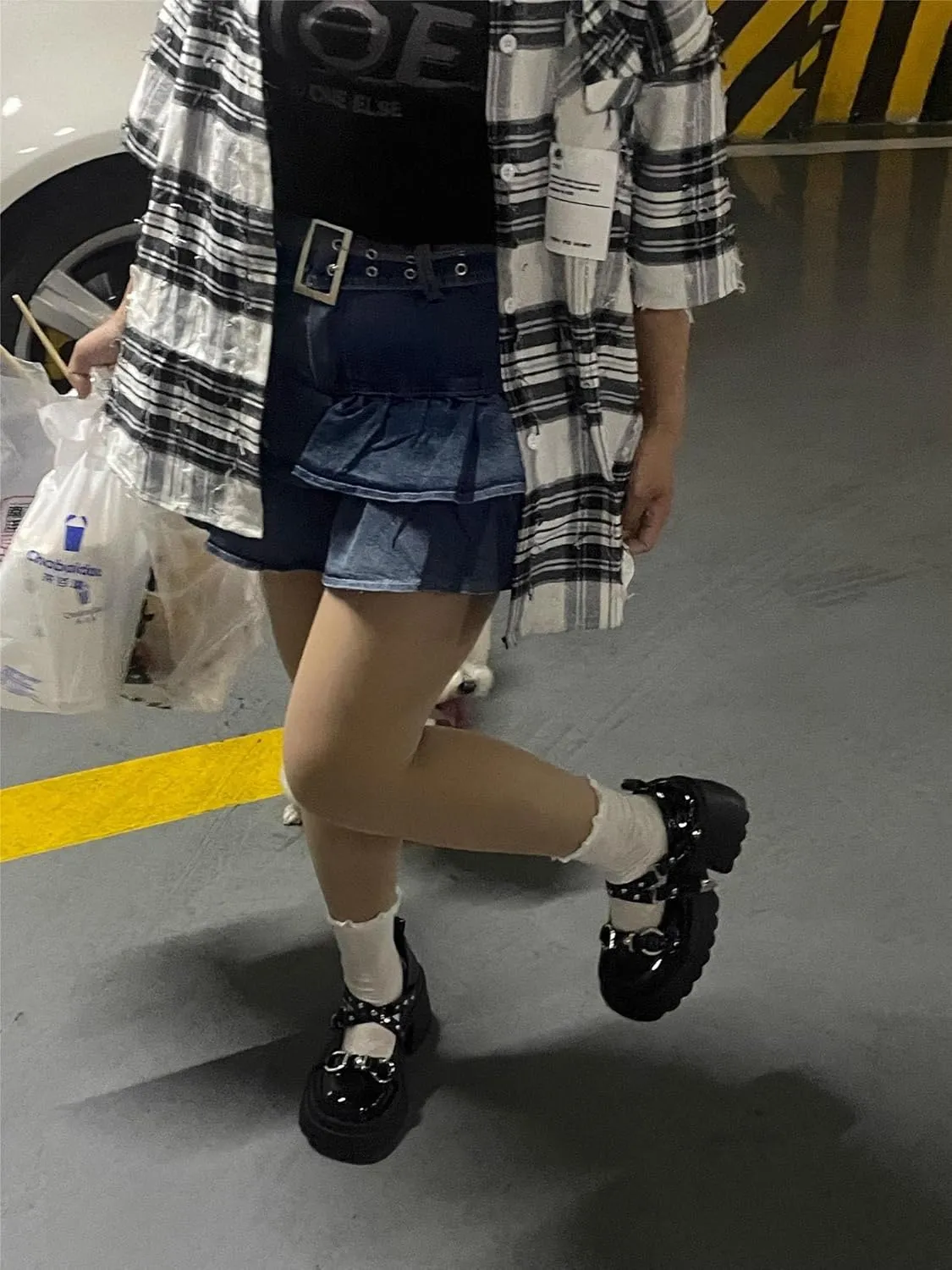 YMSHOPE Women's Mini Denim Pleated Short Skirt Y2K Women's High Waisted Denim Short Skirt with Belt