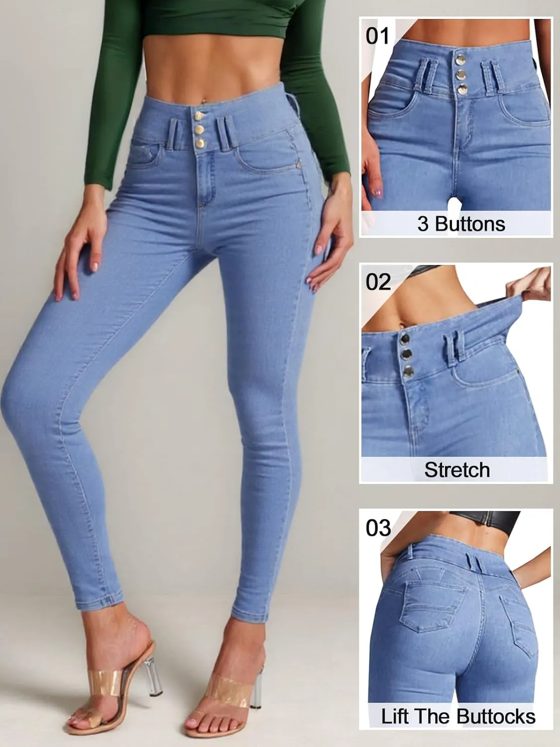 YUZIBAO Women's High Waist Skinny Stretch Jeans Shaping Butt Lifting Denim Pants