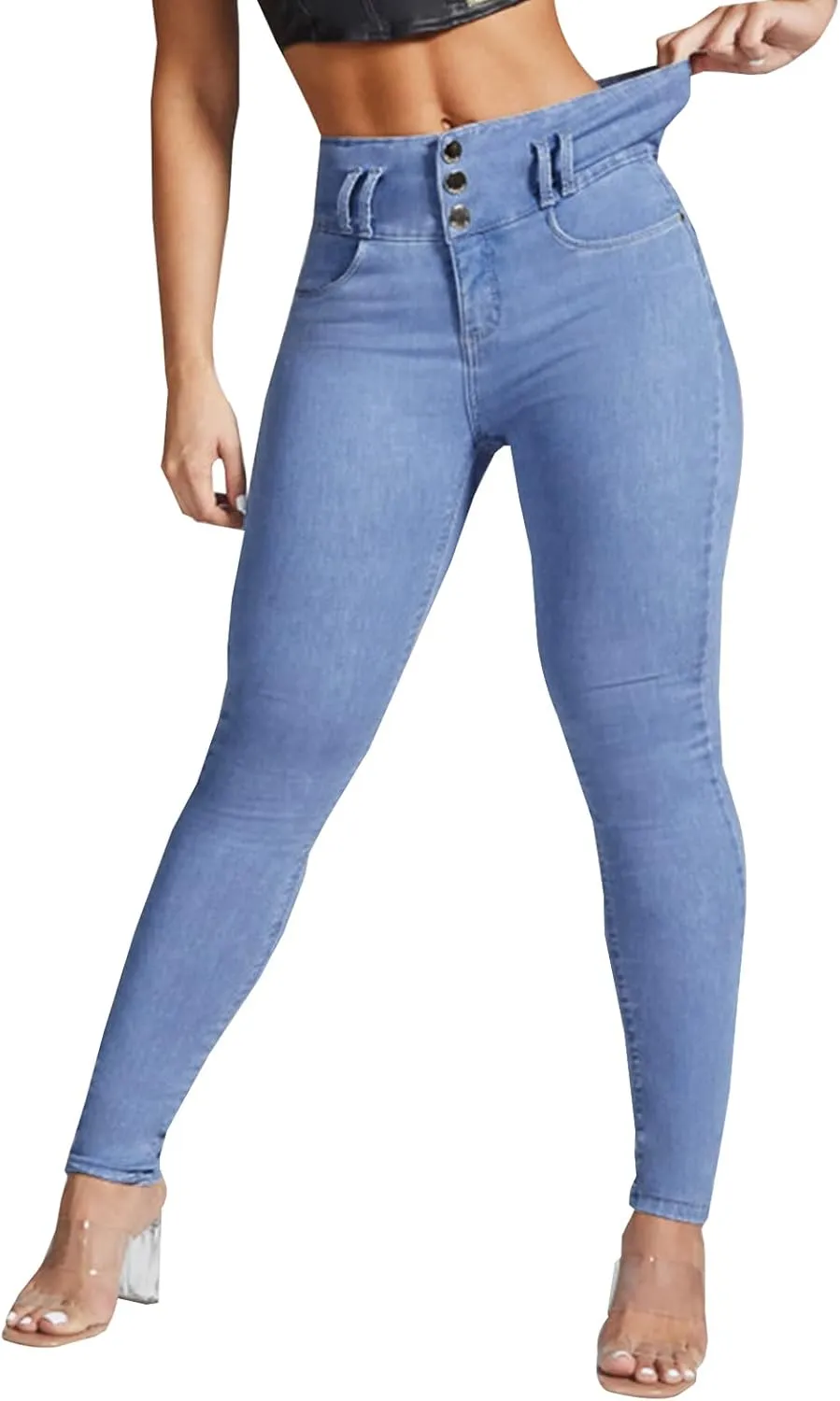 YUZIBAO Women's High Waist Skinny Stretch Jeans Shaping Butt Lifting Denim Pants