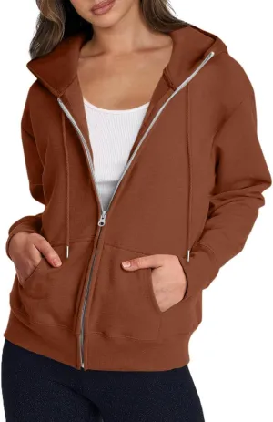 Zip Up Hoodies for Women 2024 Fall Winter Oversized Sweatshirt Fleece Lined Jacket Casual Warm Outfit with Pockets