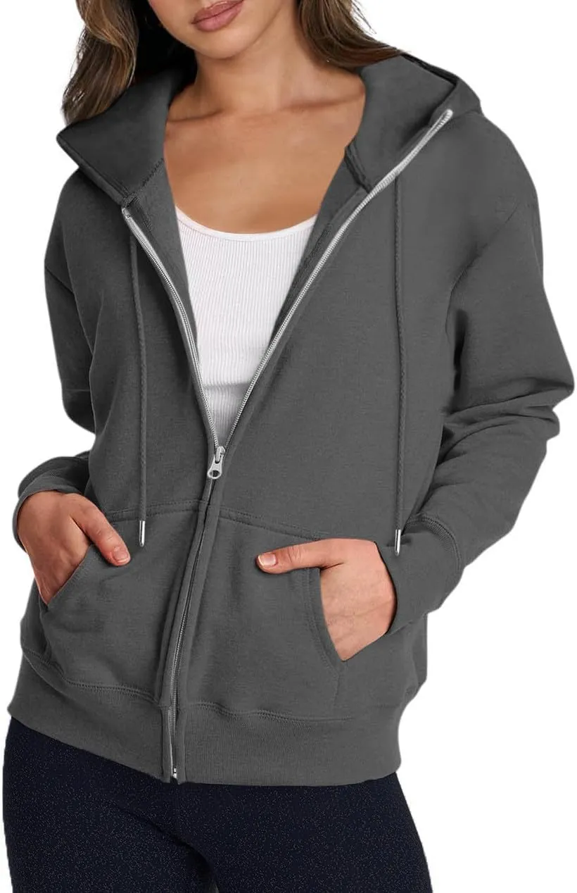 Zip Up Hoodies for Women 2024 Fall Winter Oversized Sweatshirt Fleece Lined Jacket Casual Warm Outfit with Pockets