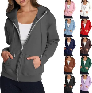 Zip Up Hoodies for Women 2024 Fall Winter Oversized Sweatshirt Fleece Lined Jacket Casual Warm Outfit with Pockets