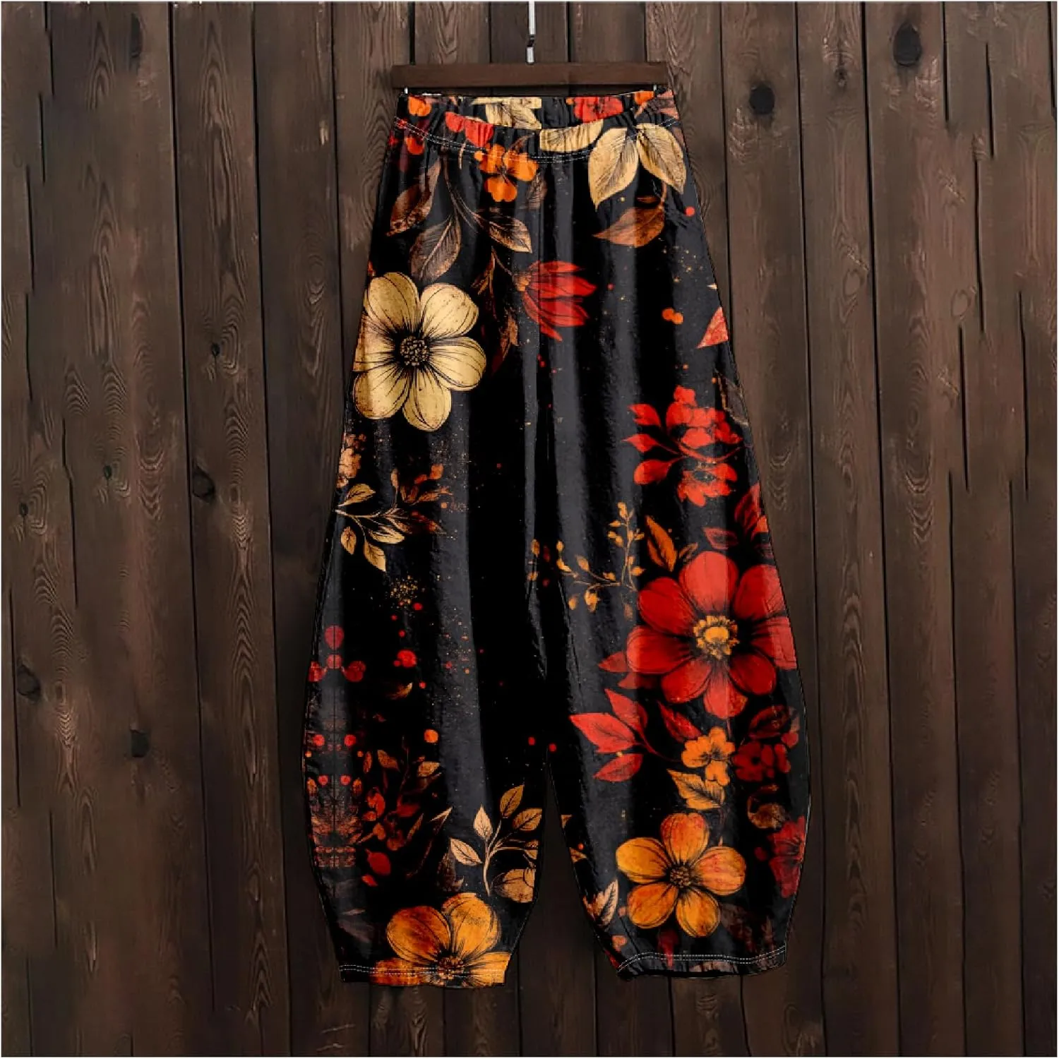 ZOCAVIA Cotton Linen Pants for Women Summer Causal Baggy Wide Leg Pants Waist Elastic Relax Fit Lantern Trouser with Pockets