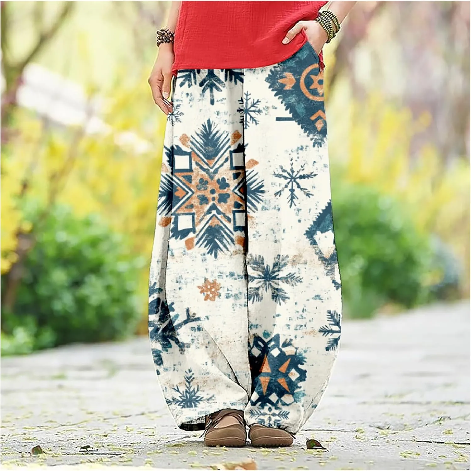 ZOCAVIA Cotton Linen Pants for Women Summer Causal Baggy Wide Leg Pants Waist Elastic Relax Fit Lantern Trouser with Pockets