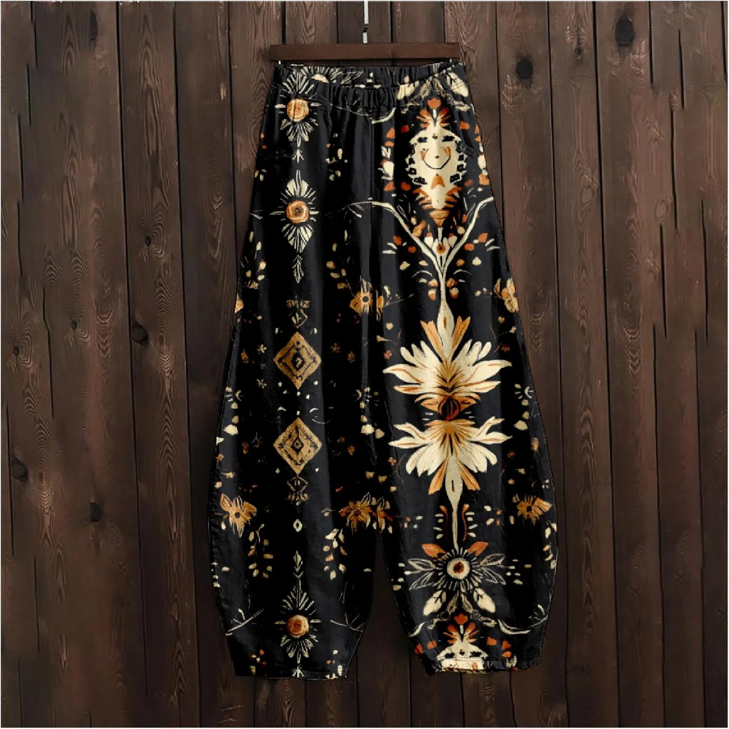 ZOCAVIA Cotton Linen Pants for Women Summer Causal Baggy Wide Leg Pants Waist Elastic Relax Fit Lantern Trouser with Pockets