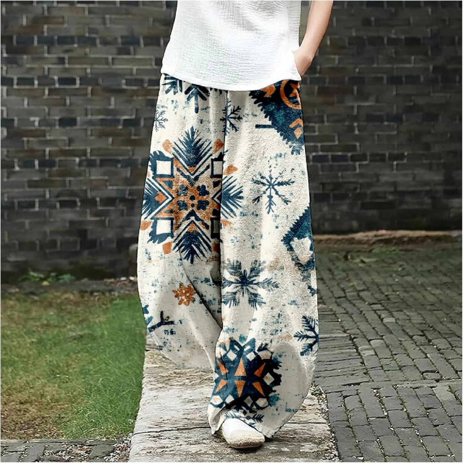 ZOCAVIA Cotton Linen Pants for Women Summer Causal Baggy Wide Leg Pants Waist Elastic Relax Fit Lantern Trouser with Pockets