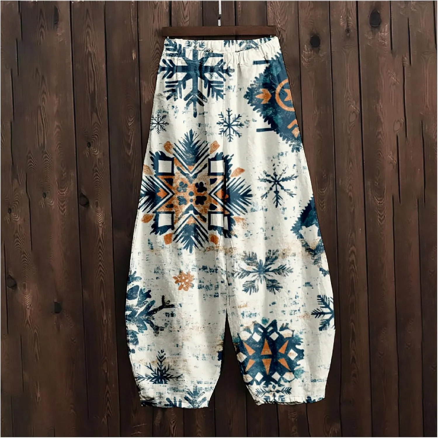 ZOCAVIA Cotton Linen Pants for Women Summer Causal Baggy Wide Leg Pants Waist Elastic Relax Fit Lantern Trouser with Pockets