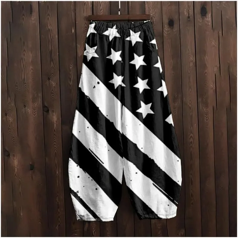 ZOCAVIA Womens Aztec Print Lantern Pants Western Causal Cotton Linen Wide Leg Pants Waist Elastic Hippie Trouser with Pockets
